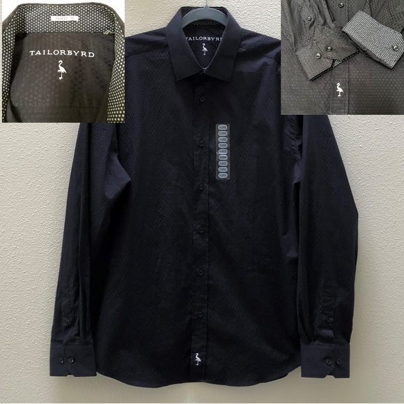 Tailorbyrd Other - Tailorbyrd Black Polka Dot Flip Cuff Shirt XL NWOT
